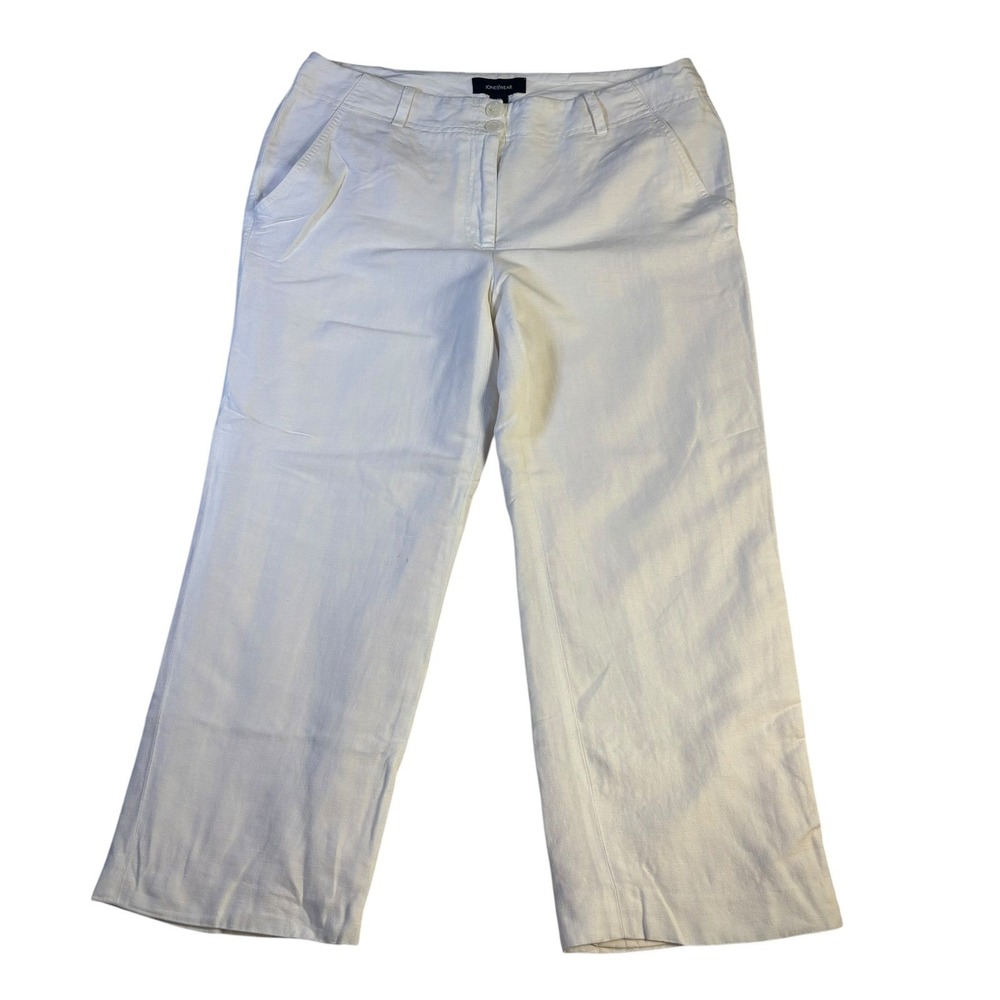 Jones Wear White Linen Blend Wide Leg Trousers Pants Womens 12‎ Mid Rise Lined